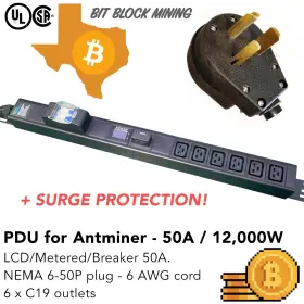 Bit Block Mining Kls-pdu-6xc19 Lcd Metered Pdu 240v 50a 6-ports C19 Nema 6-50p Cord 6.5f Kas