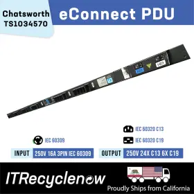 Chatsworth Ts1034570 3-pin Iec60309 Econnect Pdu 24x C13 6x C19 1ph 250v 2cb 16a