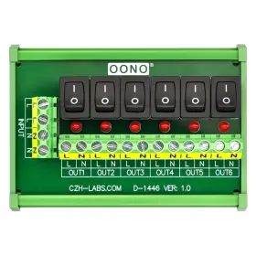 Oono 954525592561 Din Rail Mount 6-channel Rocker Switch Ac 115v/230v Power Distribution Strip