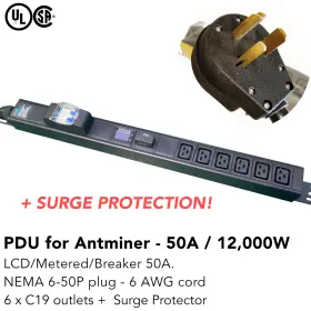 Pro Spade Mining Kls-pdu-50a-6xc19 Us Metered 240v 50a Pdu 6 C19 Outlets Surge Protection Nema 50p Server