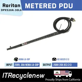 Raritan Dpxs20a-30l6 L6-30p Metered Pdu 20x C13 1 Phase 208v 5.8kva Rack 0u 30a
