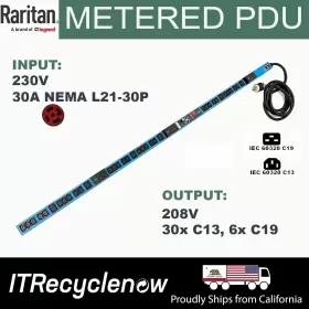 Raritan Px2-1721u Metered Pdu 36 Outlet Max 30a 208v 3p Nema L21-30p 6x C19 30x C13 Raritan Px2-1721u Metered Pdu 36 Outlet Max 30a 208v 3p Nema L21-30p 6x C19 30x C13