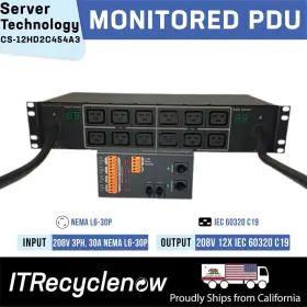 Server Technology Cs-12hd2c454a3 2u Rack Mount Pdu 10.0kw 208v L6-30p 30a 3phase 12 Outlet C19